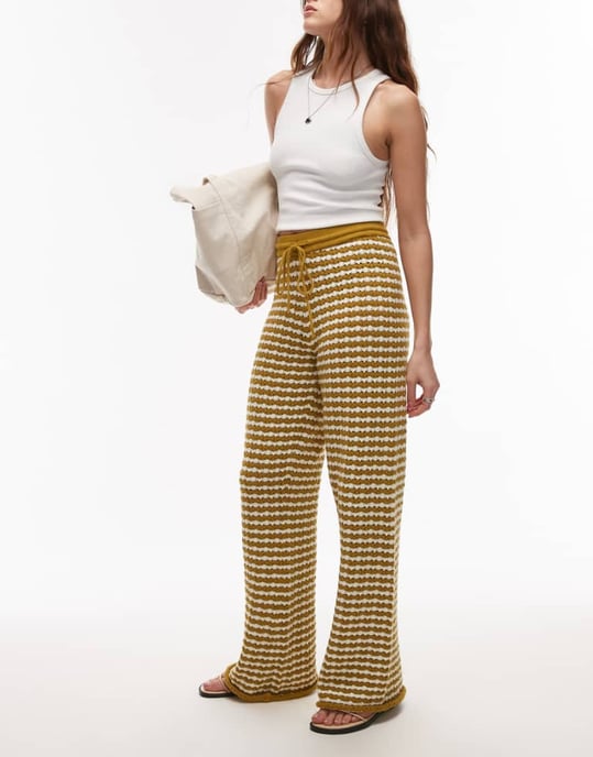 Topshop knitted stripe trouser in mustard - Image 1