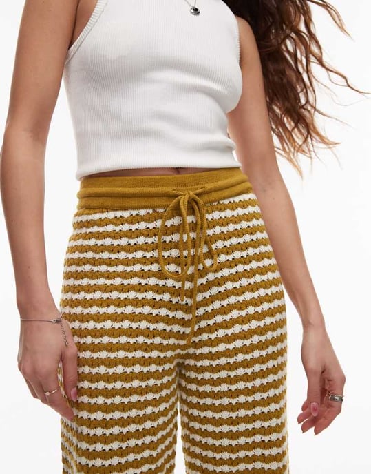 Topshop knitted stripe trouser in mustard - Image 2