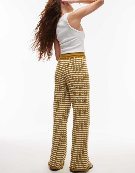 Topshop knitted stripe trouser in mustard - Image 3