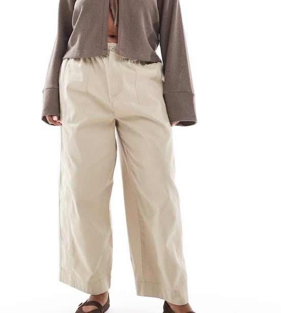 ASOS DESIGN Curve laundered barrel pull on trousers in taupe - Image 1