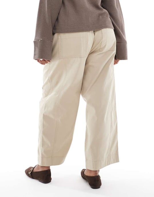 ASOS DESIGN Curve laundered barrel pull on trousers in taupe - Image 4