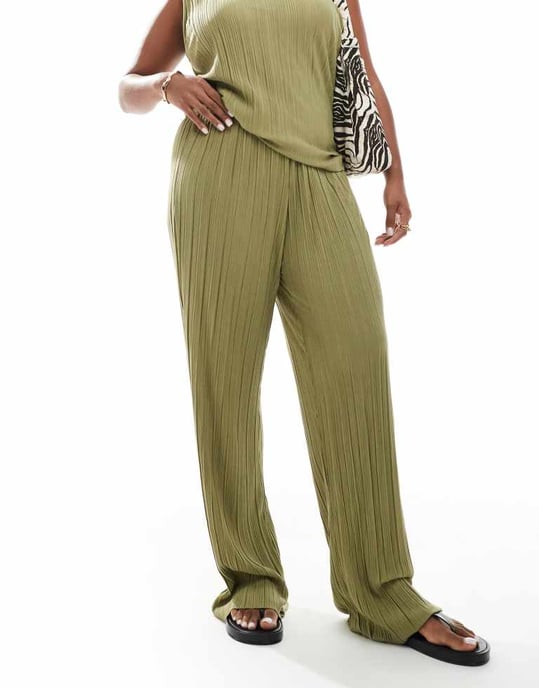 Vero Moda Curve plisserade byxor i khaki - Image 4