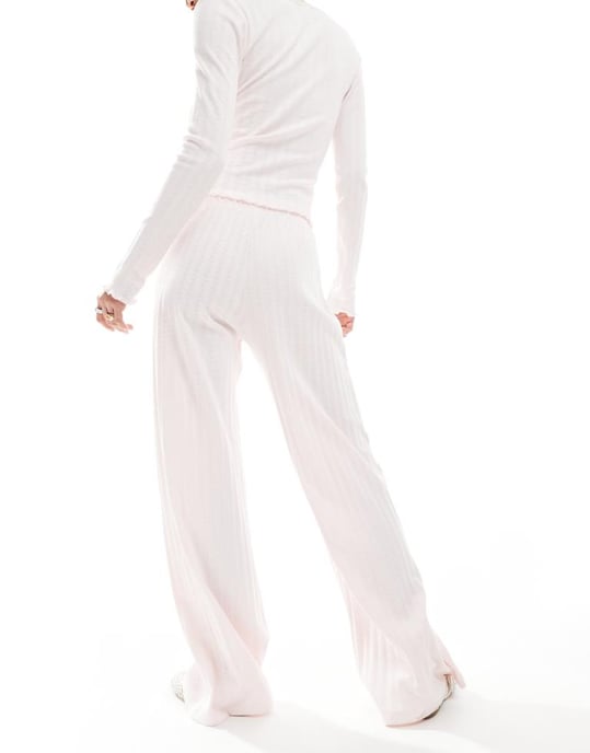 Miss Selfridge punktstickad vida byxor set i rosa - Image 4