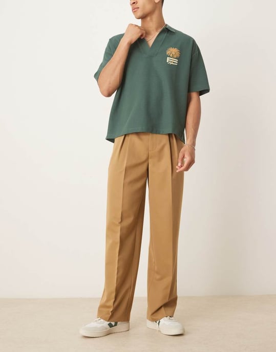 ASOS DESIGN smart vida byxor med omvända veck i kamel - Image 2
