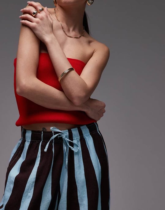 Topshop linnesballongbyxa i turkos med djärv rand - Image 3