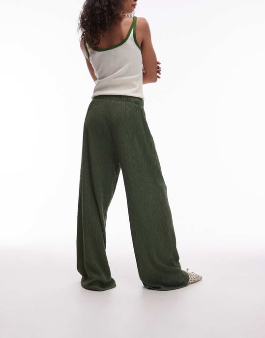 Topshop strukturerade vida byxor i khaki - Image 2