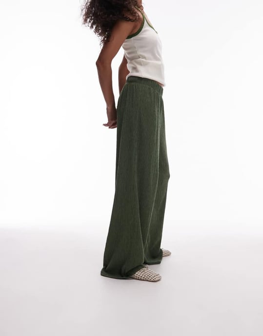 Topshop strukturerade vida byxor i khaki - Image 3