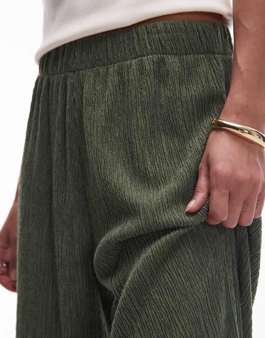 Topshop strukturerade vida byxor i khaki - Image 4