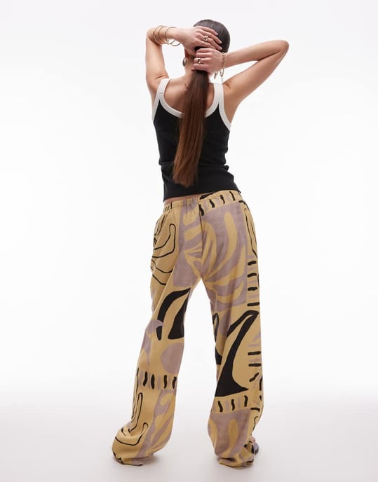 Topshop linne rakt ben buttermilk abstrakt mönsterbyxa i mono - Image 3