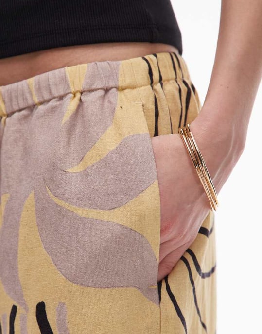 Topshop linne rakt ben buttermilk abstrakt mönsterbyxa i mono - Image 4