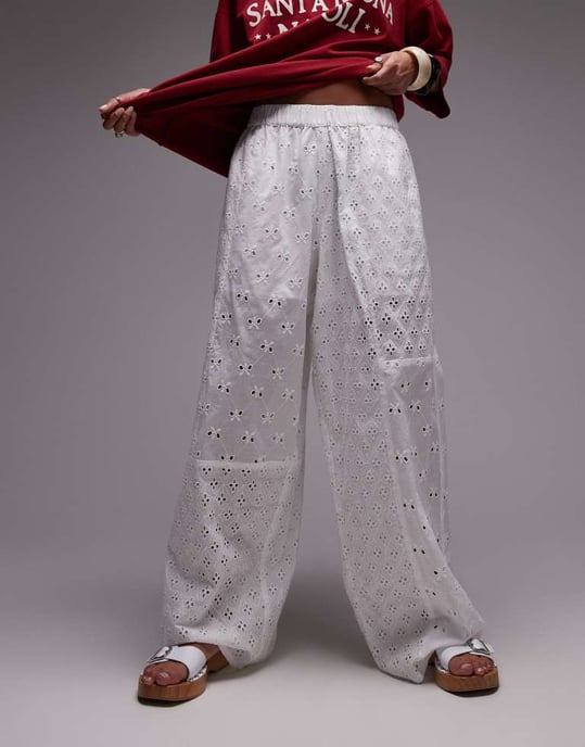 Topshop broderat raka benbyxor i vitt - Image 3
