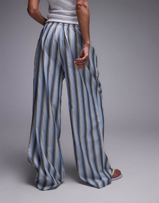 Topshop poplinbyxa med knytliv och raka ben i blått - Image 3
