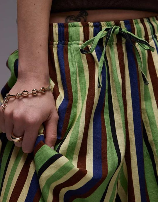Topshop linneballongbyxa i grön varierad rand - Image 3