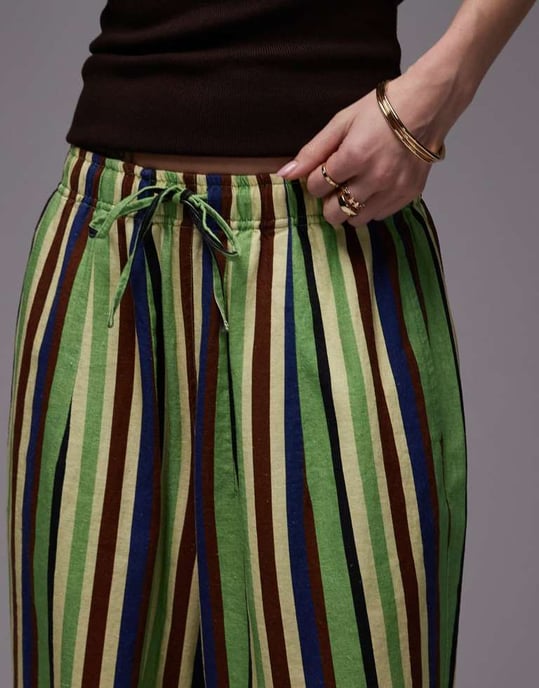 Topshop linneballongbyxa i grön varierad rand - Image 4