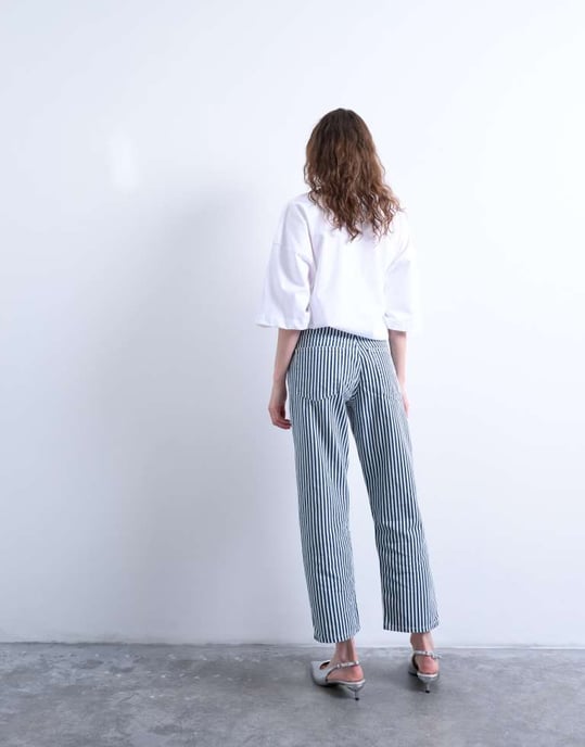 Topshop randig kort midje raka byxor i blått - Image 3