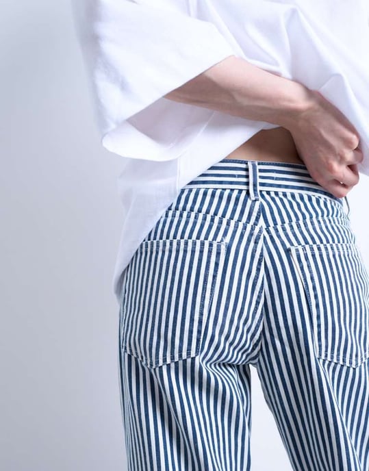 Topshop randig kort midje raka byxor i blått - Image 4