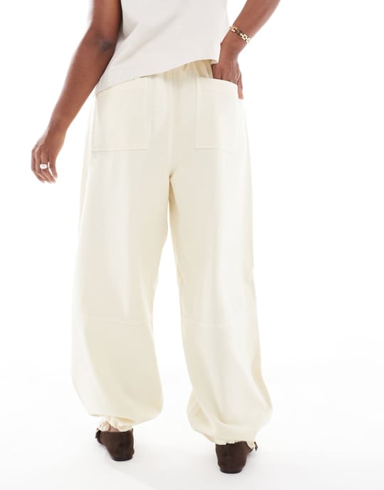 ASOS DESIGN Curve seamed pull on trousers in buttermilk - Image 4