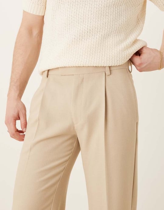 ASOS DESIGN smart raka byxor med framfickor i stenmikrotextur - Image 3