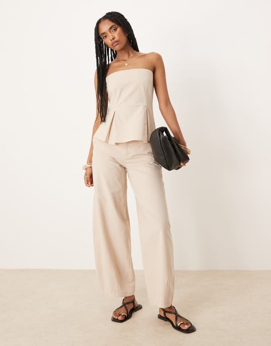 ASOS DESIGN linneblandning byxa med trombonben i beige - Image 1