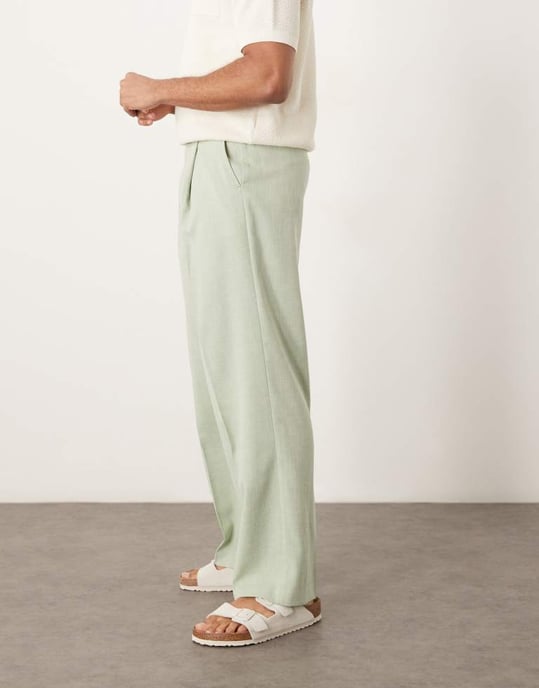 ASOS DESIGN smart vidare byxor med mikrotextur i ljusgrön - Image 2