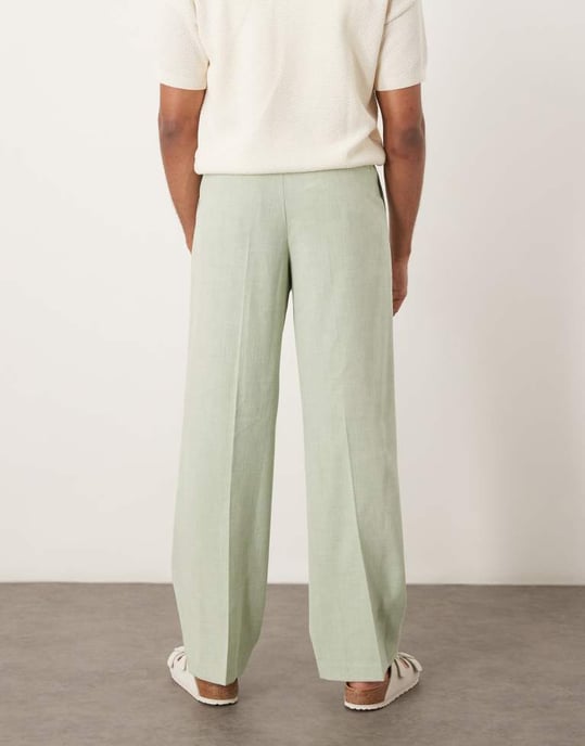 ASOS DESIGN smart vidare byxor med mikrotextur i ljusgrön - Image 4