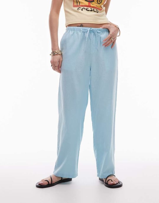 Topshop mid rise linnebyxor i awkward längd i puderblå - Image 4