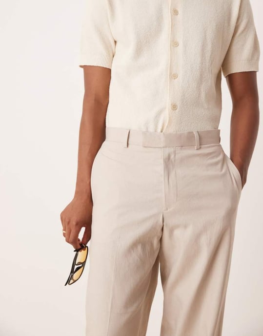 ASOS DESIGN vida kostymbyxor med linne i sten - Image 3