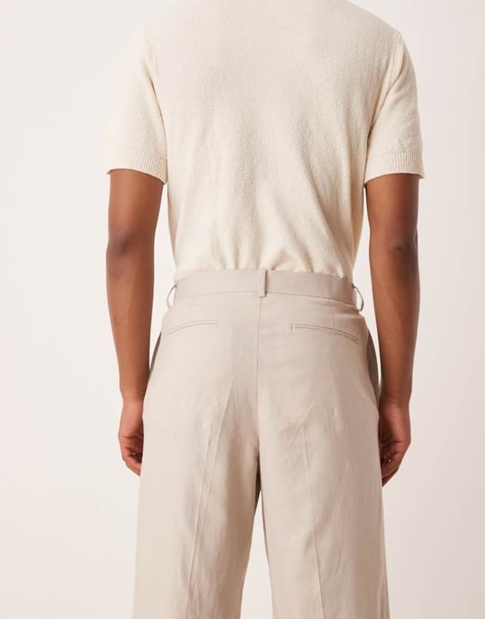 ASOS DESIGN vida kostymbyxor med linne i sten - Image 4