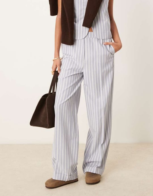 ASOS DESIGN skräddarsydda rak benbyxor med linne i blå och vit rand - Image 3
