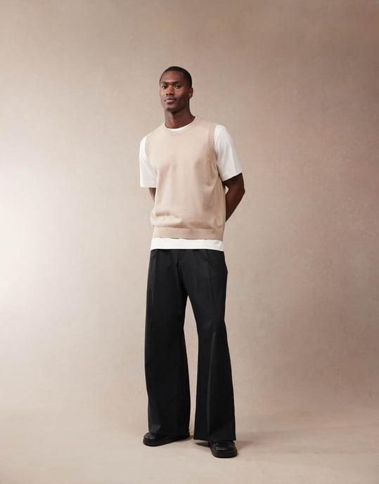 ASOS DESIGN smart lösa linneblandade byxor med frontfåll i svart - Image 3
