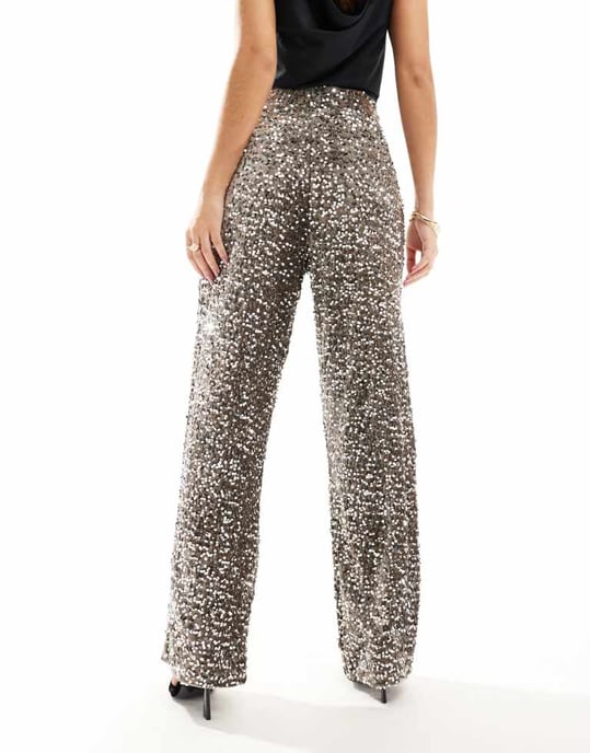 Pieces vida veloursequinbyxa i taupe - Image 3