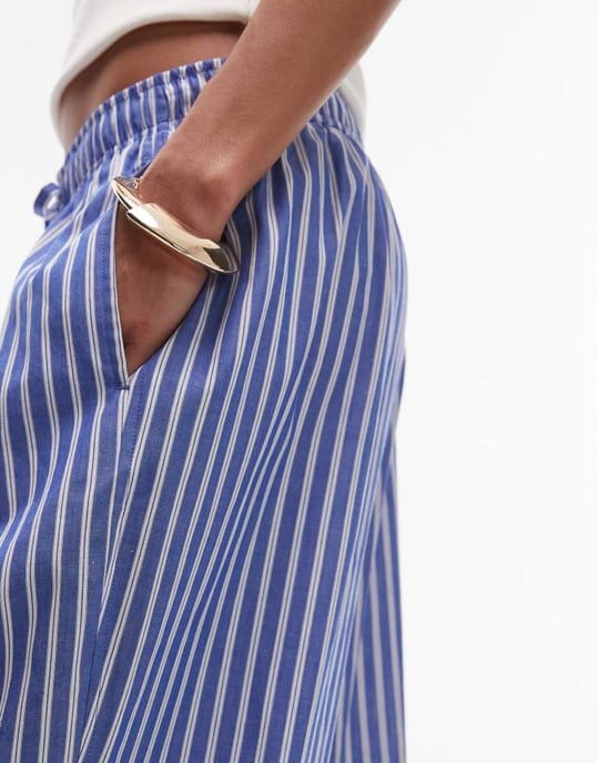 Topshop poplin dra på vid byxa i mörkblå rand - Image 2