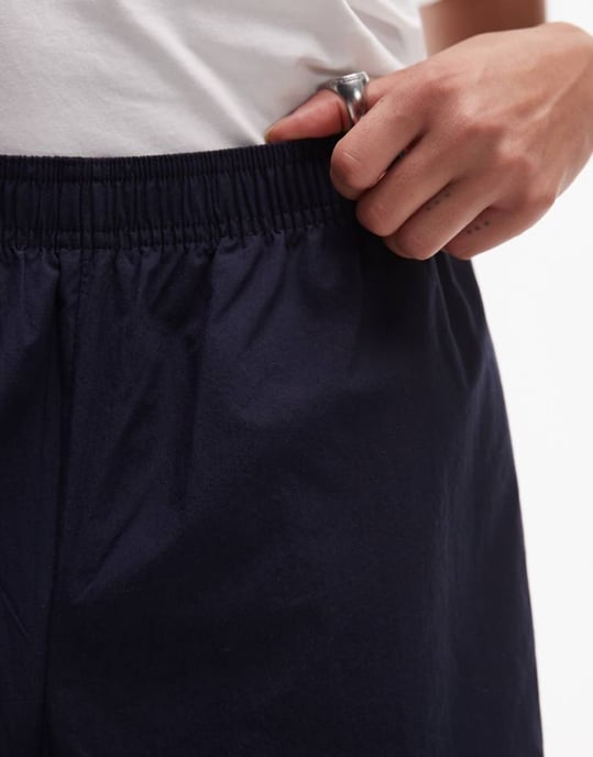 ARKET poplin raka byxor med elastisk midja i marinblått - Image 3