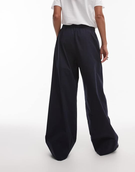 ARKET poplin raka byxor med elastisk midja i marinblått - Image 4