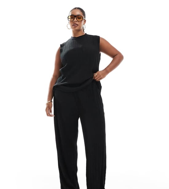 Vero Moda Curve plisse trouser co-ord in black - Image 1