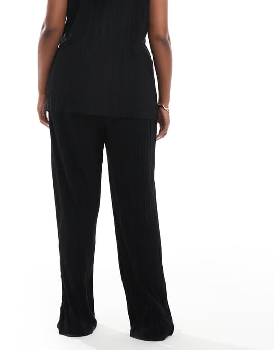 Vero Moda Curve plisse trouser co-ord in black - Image 2