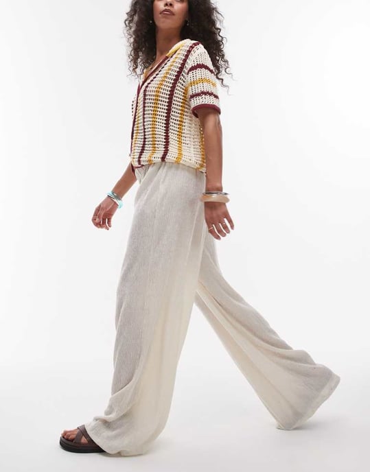 Topshop strukturerade vida byxor i sten - Image 2