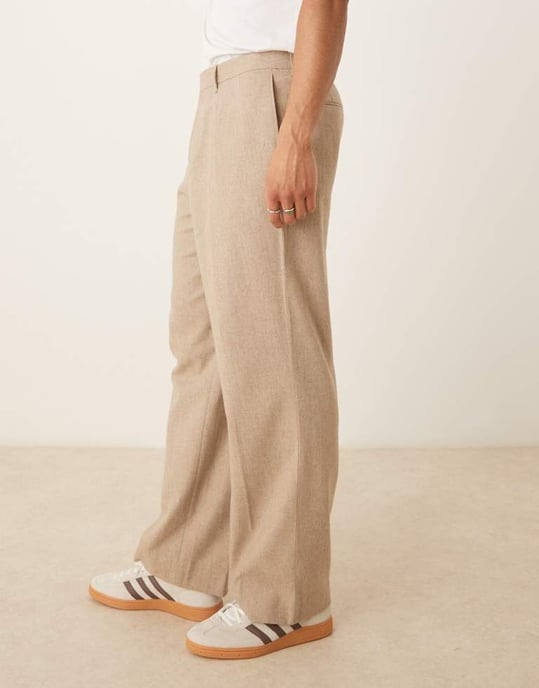 ASOS DESIGN smart vida byxor i ullmix med frontveck i stenkulör - Image 2