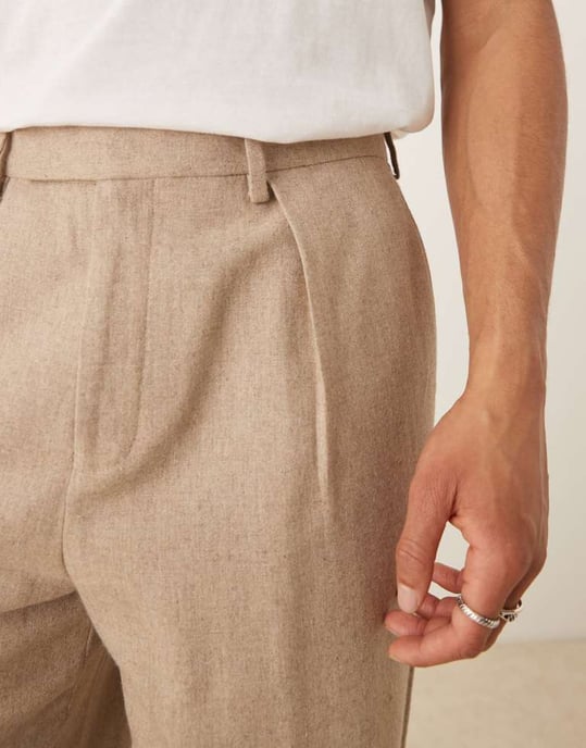 ASOS DESIGN smart vida byxor i ullmix med frontveck i stenkulör - Image 3