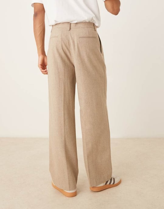 ASOS DESIGN smart vida byxor i ullmix med frontveck i stenkulör - Image 4
