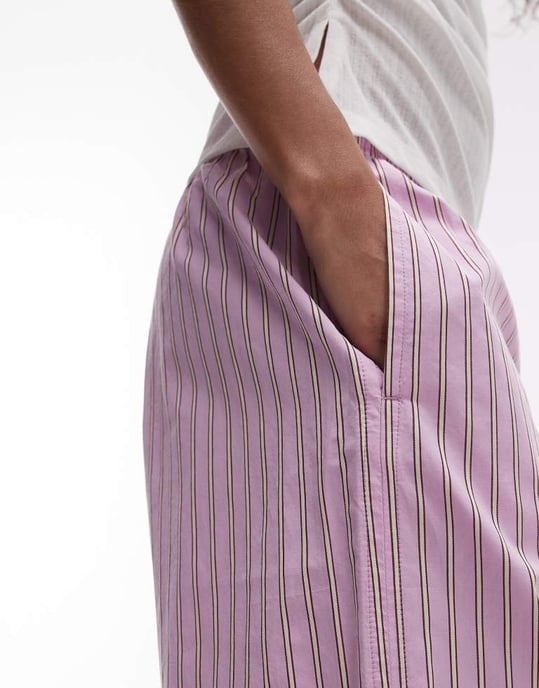 ARKET poplin rakbyxor med elastisk midja i lila ränder - Image 3