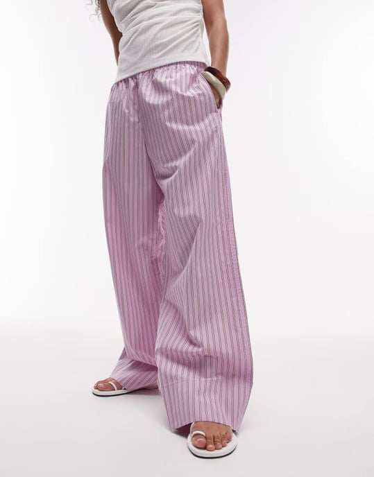 ARKET poplin rakbyxor med elastisk midja i lila ränder - Image 4