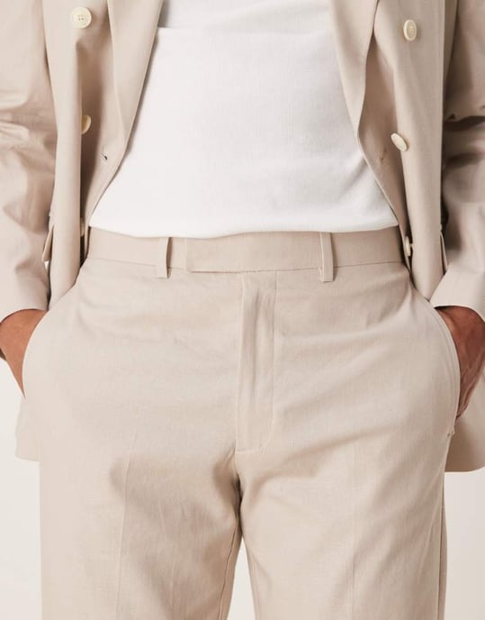 ASOS DESIGN linneblandning raka kostymbyxor i sten - STEN - Image 2