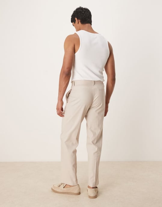 ASOS DESIGN linneblandning raka kostymbyxor i sten - STEN - Image 3