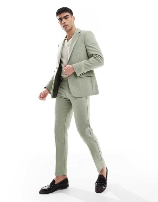 ASOS DESIGN ullblandning slim fit kostymbyxor i grön väv - Image 1