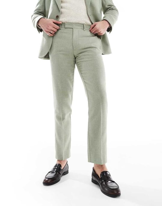 ASOS DESIGN ullblandning slim fit kostymbyxor i grön väv - Image 2
