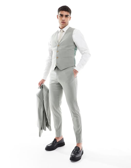 ASOS DESIGN smala kostymbyxor i ljusgrön - Image 1