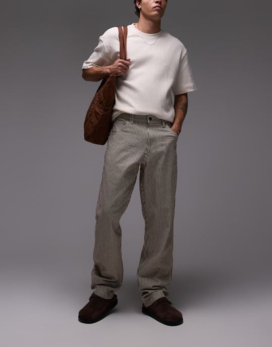 Dickies garyville regular fit hickory stripe trousers in cappuccino brown - Image 1