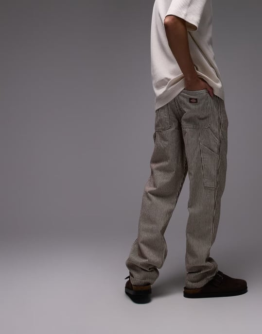 Dickies garyville regular fit hickory stripe trousers in cappuccino brown - Image 4