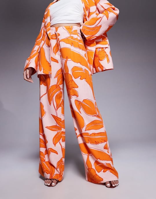 ASOS DESIGN skräddarsydda hög midja sömdetalj byxor koord med linne i palmtryck - Image 2
